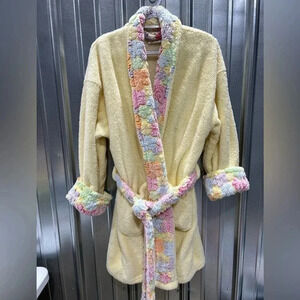 Aegean Floral Fleece Robe Blue Yellow‎ Bath Pastel One Size Soft OS Winter Fall